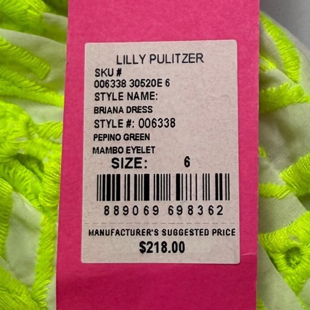 Lilly Pulitzer Briana Dress Womens 6 Pepino Green Mambo Eyelet Neon Mini NWT - Picture 9 of 11